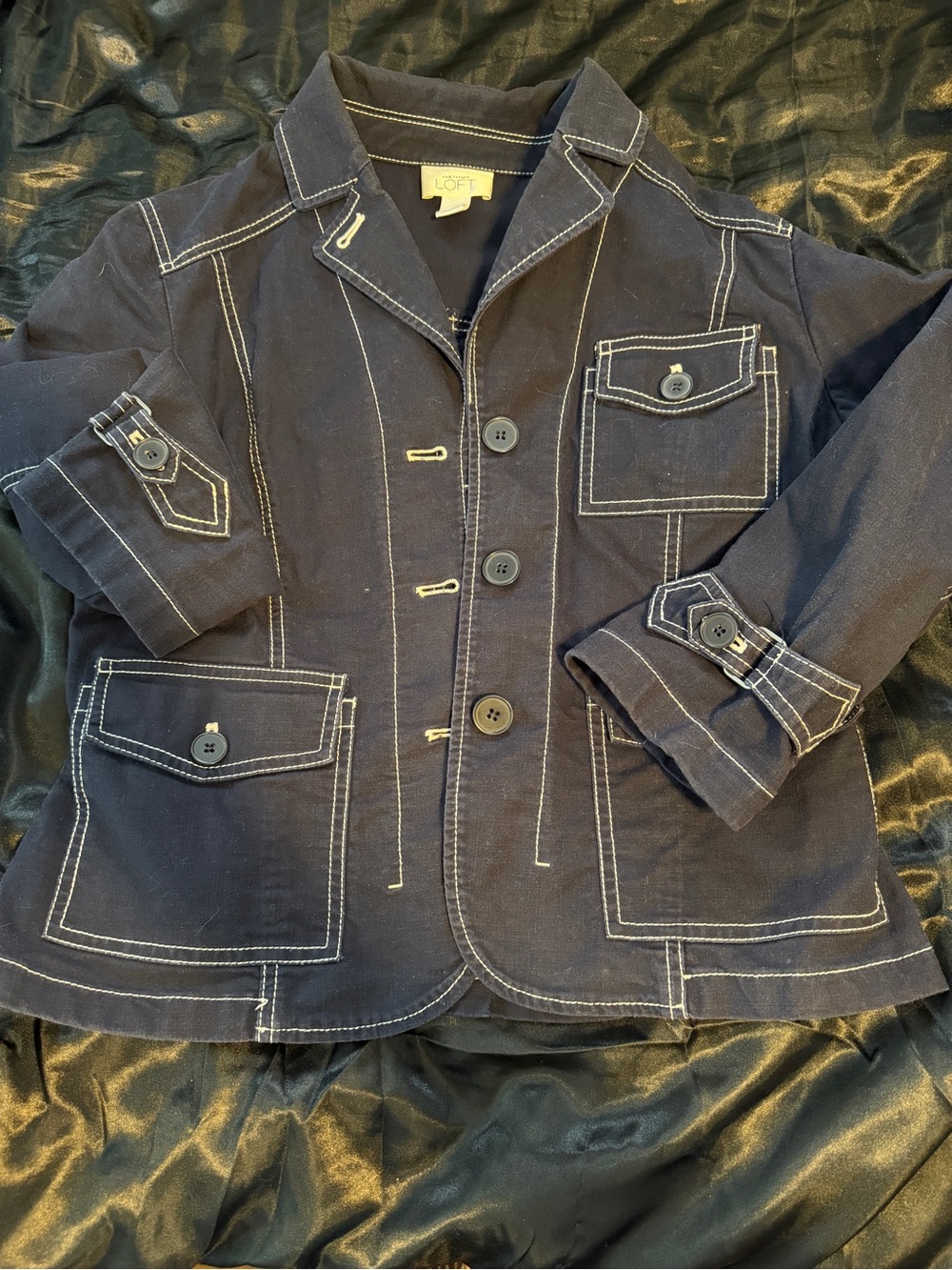 LOFT Navy Jacket with White Contrast Topstitching